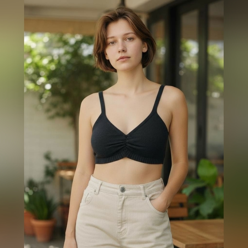 525 America Black Knit Crop Tank Sz Med